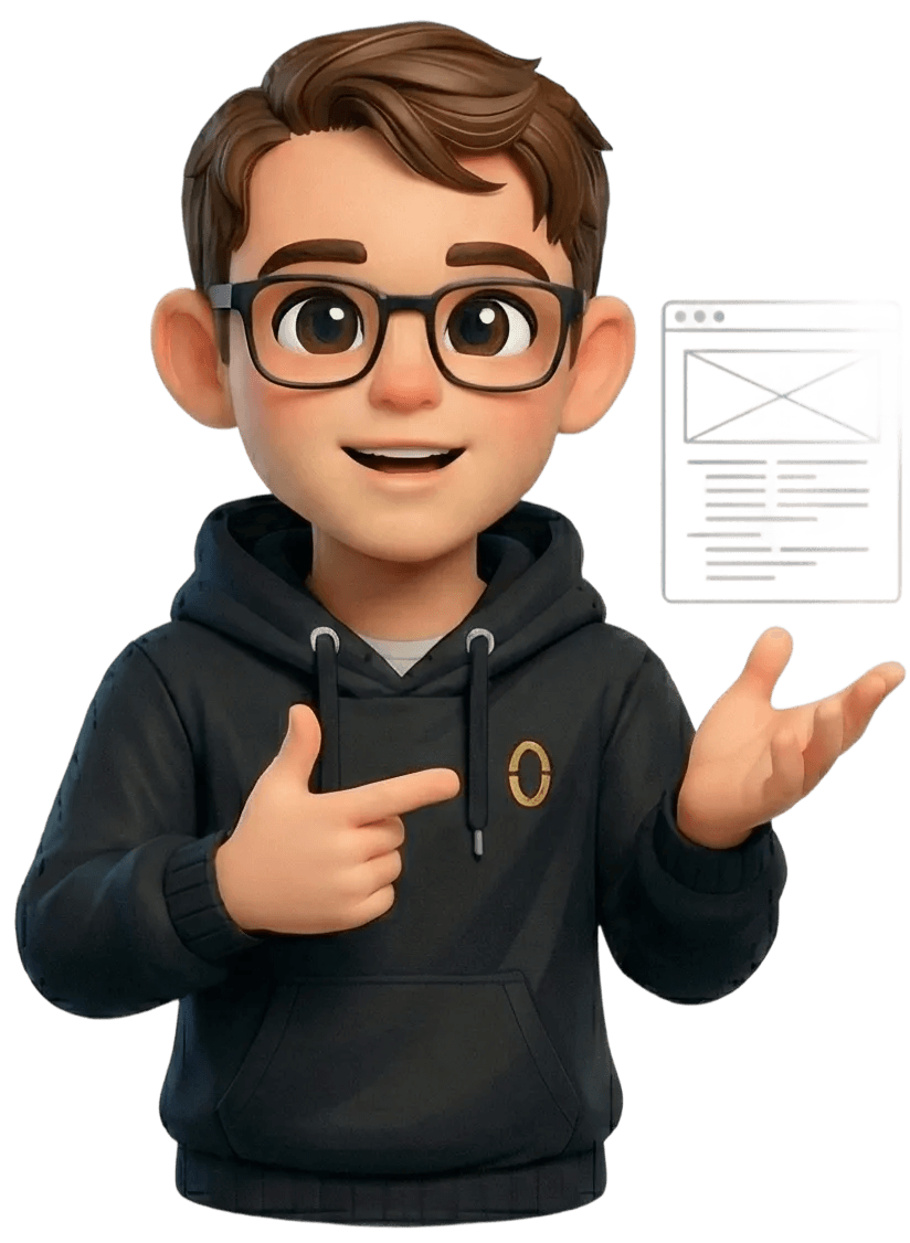 3D illustratie van Dennis die een wireframe uitlegt